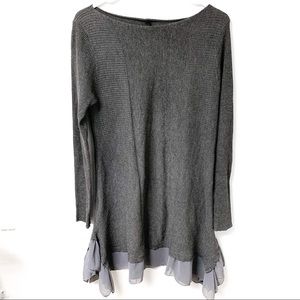 Renee C Long Sleeve Ribbed Swing‎ Dress with Sheer Ruffle Trim Size Medium